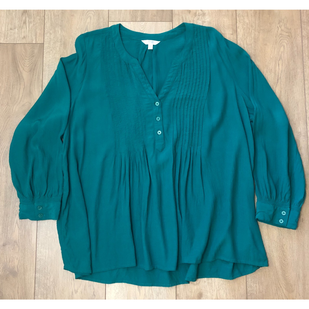Terra Sky Blouse Size 2XL Green Pleated Peasant Top Boho Cottage Garden‎ Flowy